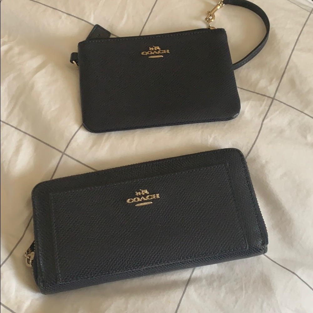 Navy blue coach wallet and wristlet set